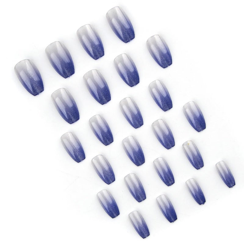 CTTHNBD Coffin Press on Nails Medium - Blue Fake Nails with Ombre Glitter Deisgn - Gloosy Full Cover Stick on False Nails - for Women 24 Pcs - Image 4